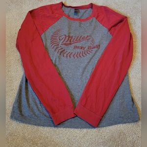 Miller Play Ball Long sleeve T-Shirt womens small Miller Lite Baseball Tee Gray